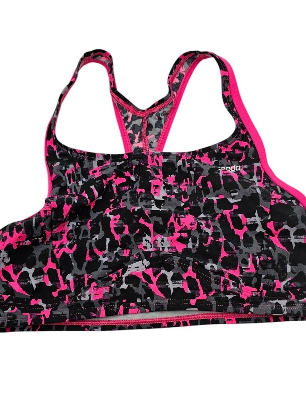 Speedo Womens Sz 10 Endurance Lite Sports Bra Pink Black Racerback